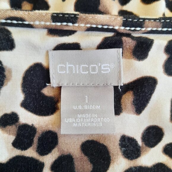 Chico's Animal Print Twist-Front 3/4 Sleeve Stretch Top Size 1 - Picture 5 of 6